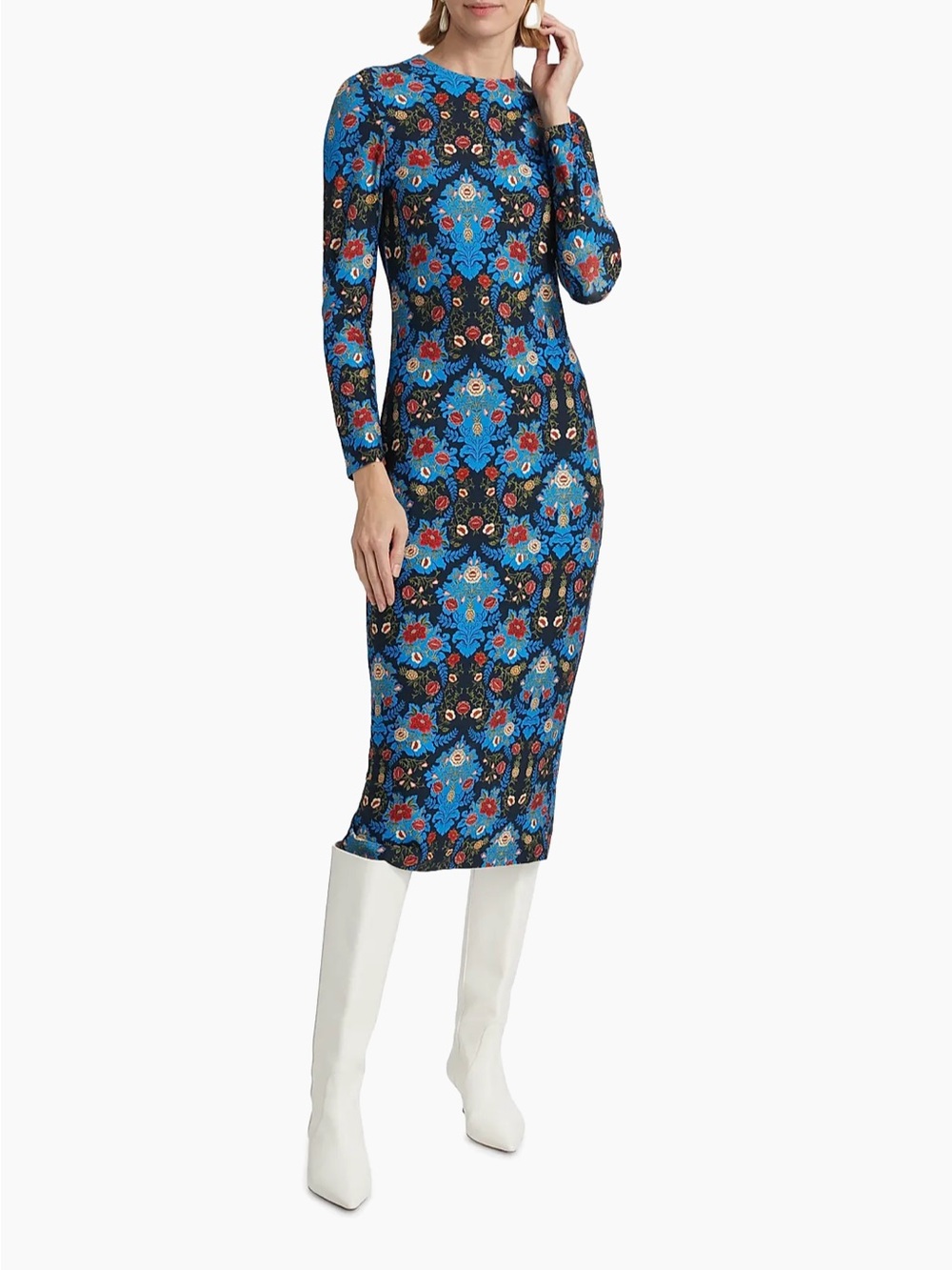 FARM Rio Arabesque Floral Blue Jersey Midi Dress Size M - Picture 2 of 15